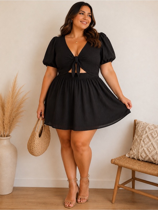 American Eagle Outfitters Dresses & Skirts - American Eagle Black Smocked Cutout Puff Sleeve Mini Dress XXL
